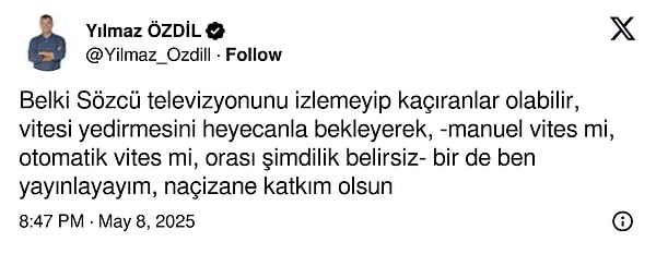 Özel'in kendisine verdiği yanıtı tekrar paylaştı.