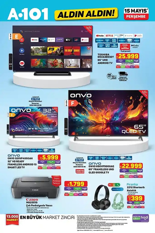 Toshiba 65" UHD Android Tv 25.999 TL