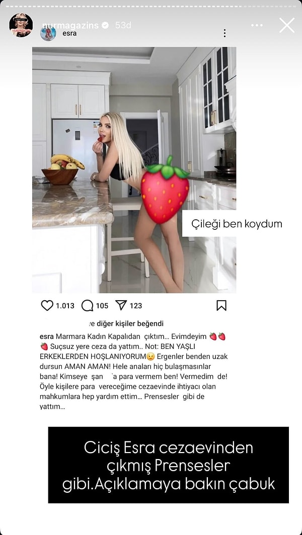 Serbest bırakıldığı öğrenilen Esra Ersoy sosyal medya hesabından paylaşımda bulundu. O paylaşımı kısa sürede silen ismin o gönderisine @nurmagazins ulaştı. Görseli