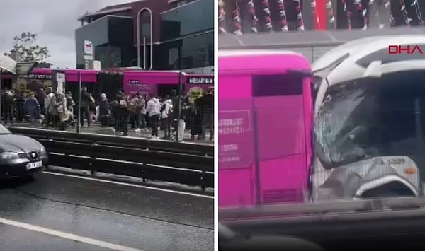 Haramidere metrobüs durağında kaza meydana geldi.