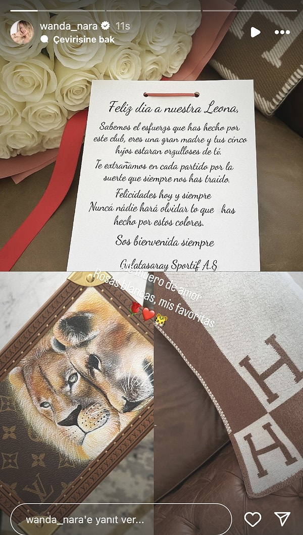 Bu romantik jestin ardından Wanda Nara da elinde beyaz güllerle bir paylaşım yaptı.