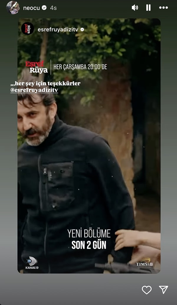 Fragmanda vurulduğu görülen Gürdal'a hayat veren Necip Memili, "Her şey için teşekkürler" dedi. Görseli