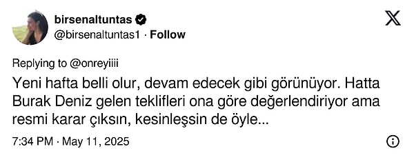 İşte Birsen Altuntaş'ın o paylaşımı: