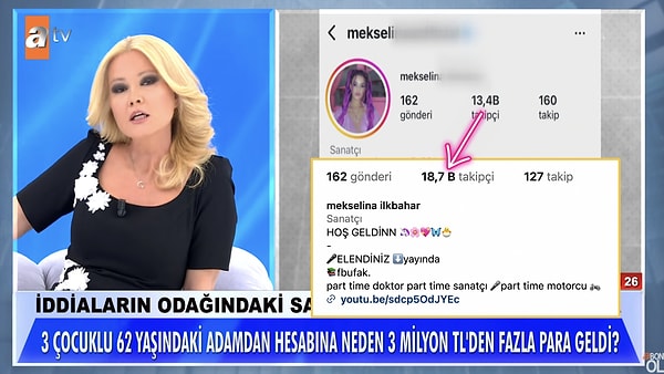 Müge Anlı, canlı yayında dolandırıcılık iddiasının işlenmeye başladığı anlardan itibaren Mekselina’nın takipçi sayısınına artmasına tepkisiz kalamadı.