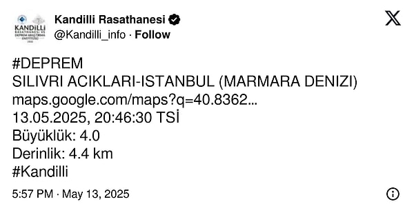 Kandilli Rasathanesi'nin açıklaması 👇