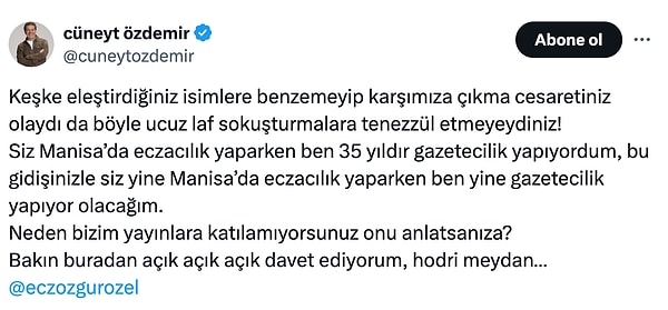 Özgür Özel’in eleştirisine gazeteci Cüneyt Özdemir’den cevap geldi. Görseli