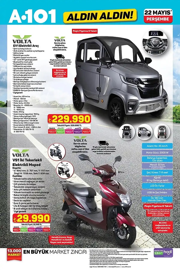 Volta EV1 Elektrikli Araç 229.990 TL