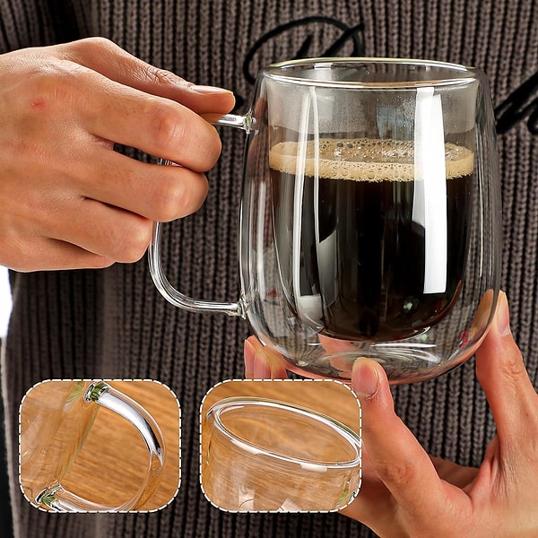 Baker Home Borosilikat Çift Cidarlı 2’li Kupa Bardak, 250 ml