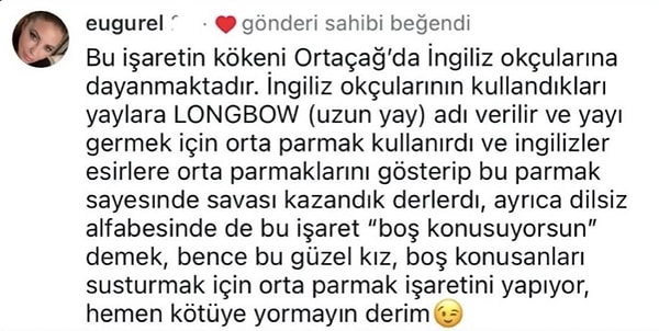 Kızının el hareketinin tepki çektiğini fark eden Gökhan Özoğuz, çözümü bir kullanıcının yorumunu beğenerek açıklama yapmakta buldu...
