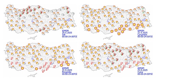 Sıcaklık artışı Meteoroloji Genel Müdürlüğü'nün hava tahmin haritasına yansıdı. Görseli