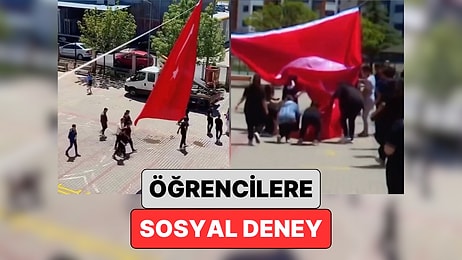 Kayseri'de Öğrencilere Sosyal Deney Yapıldı: Çocuklar Bayrağın Yere Düşmesine İzin Vermedi