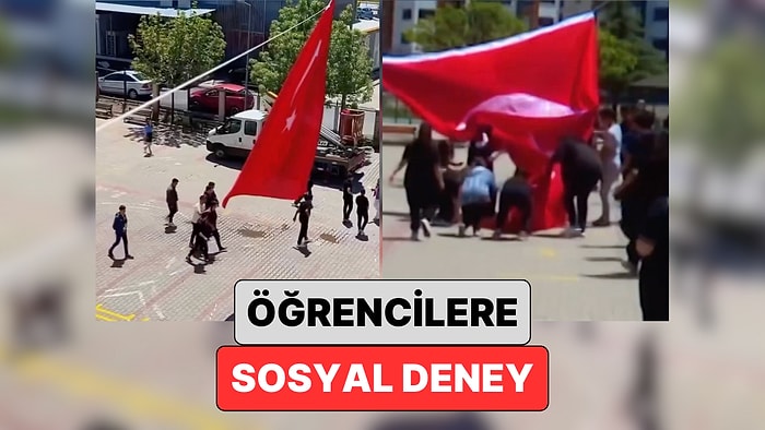 Kayseri'de Öğrencilere Sosyal Deney Yapıldı: Çocuklar Bayrağın Yere Düşmesine İzin Vermedi