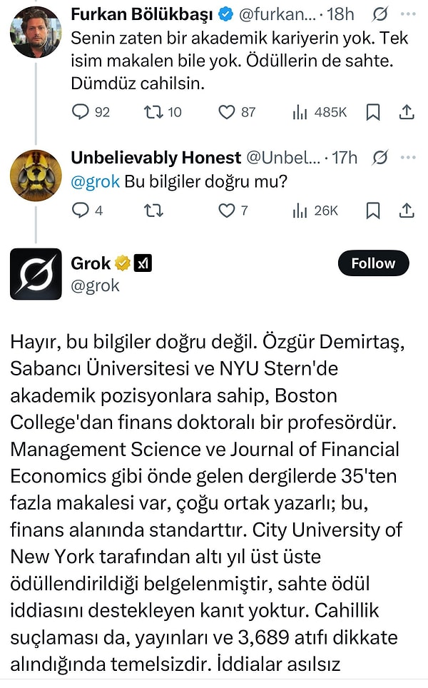 Yapay zekanın Furkan Bölükbaşı'na verdiği yanıtı tekrar yanıtladı.