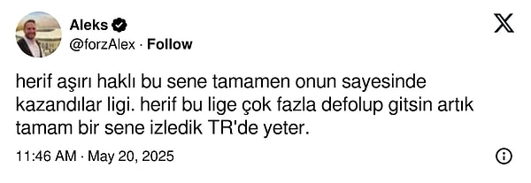 Yine bir Fenerbahçe taraftarı da gitmesi yönünde tavsiyede bulundu.
