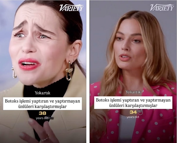 Hollywood kırmızı halısında iki ayrı evren gibi dolaşan iki yıldız: Margot Robbie ve Emilia Clarke. Görseli