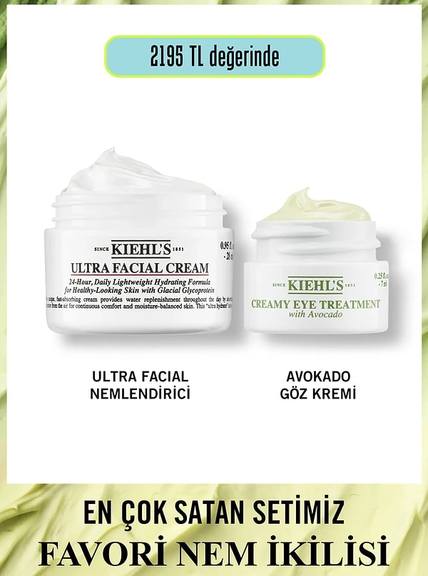 8. Hepsiburada’da indirimde olan Kiehl's Ultra Facial Cream ve Avokadolu Göz Kremi seti ile cildiniz neme doyacak!