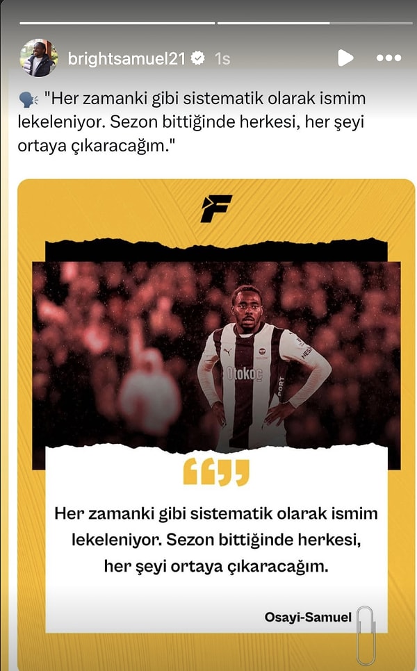 Ardından Nijeryalı futbolcu Instagram hesabından bir açıklamada bulundu. Görseli