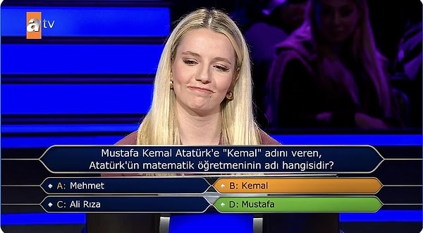 Geçtiğimiz günlerde “Kim Milyoner Olmak İster?” yarışma programına katılan 24 yaşındaki girişimci Kamile Bağcı, Atatürk’ün matematik öğretmenine dair yöneltilen soruya verdiği yanlış yanıtın ardından sosyal medyada gündem olmuştu.