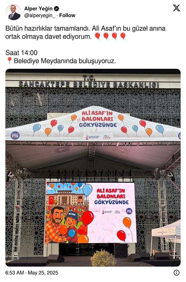 Sancaktepe Belediye Başkanı Alper Yeğin’in paylaşımı Görseli