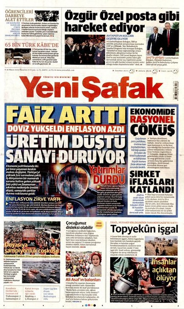 Yeni Şafak manşetini Mehmet Şimşek'e ayırdı. Görseli