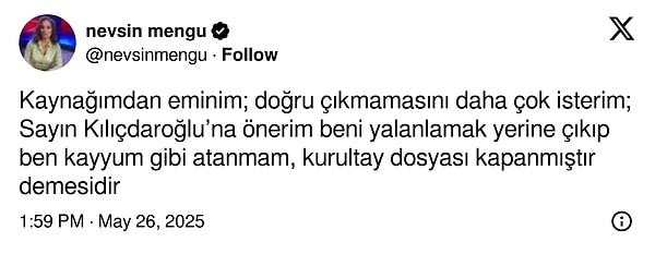 Nevşin Mengü ise iddiasının arkasında olduğunu açıkladı. 👇