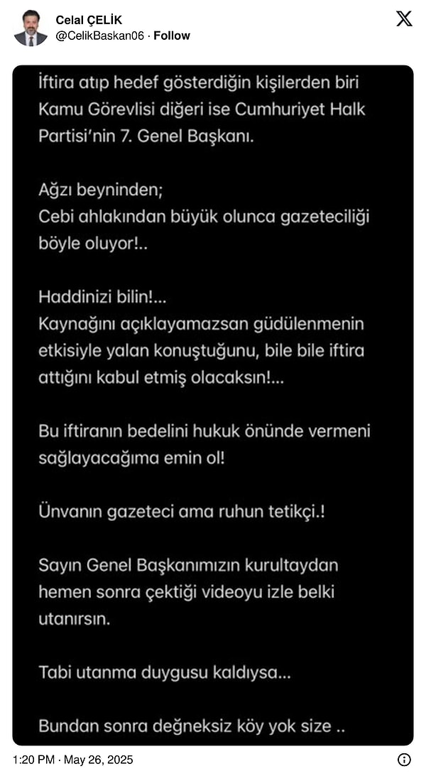 Haberin ardından Kılıçdaroğlu'na yakın isimler Mengü'ye tepki gösterdi. Görseli