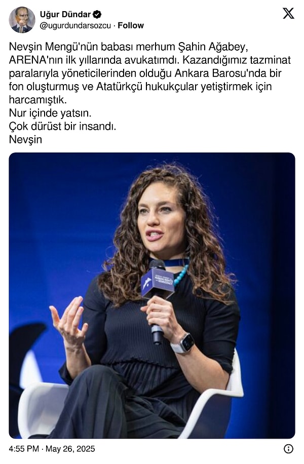 Uğur Dündar ise Mengü'nün hayatını kaybeden babası Şahin Mengü'yü örnek göstererek ünlü gazeteciye sahip çıktı.