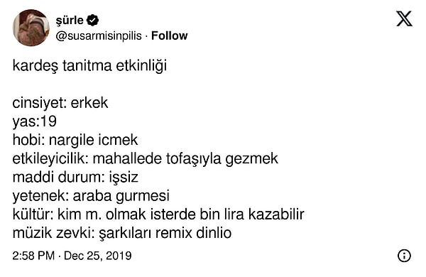 Kardeşini kategorize eden de...