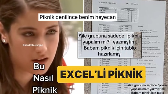 Toplam 21 Kişilik Aile Pikniğini Organize Eden Babanın Oluşturduğu Pek Detaylı Excel Tablosu