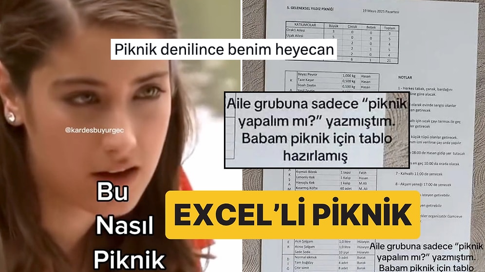 Toplam 21 Kişilik Aile Pikniğini Organize Eden Babanın Oluşturduğu Pek Detaylı Excel Tablosu