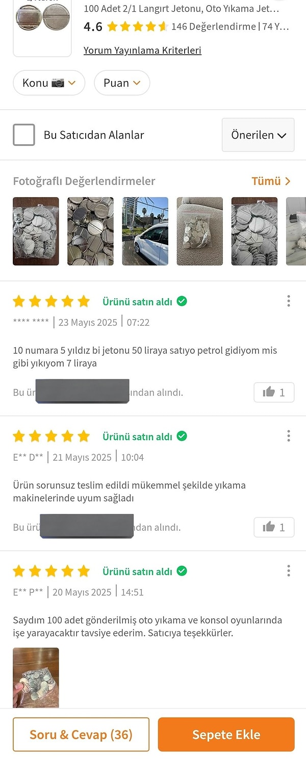 Kullanıcı yorumlarında bu jetonları oyun konsollarında ve oto yıkamalarda kullandığını söyleyenler de var.