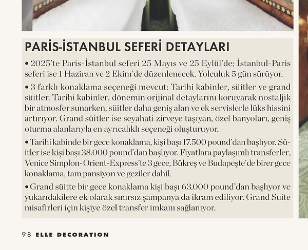 Şimdi küçük bir hesap yapalım izninizle, seyahat toplam 5 gün sürüyor. 3 gecesi The Orient Express'te, bir gecesi Bükreş, bir gecesi de Budapeşte'de.