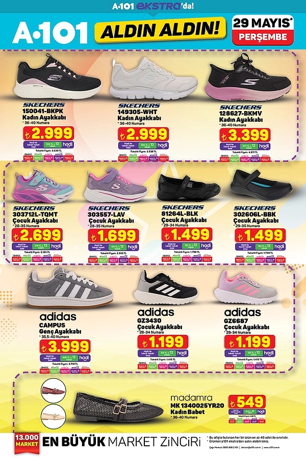 A101 Skechers Adidas ayakkabılar