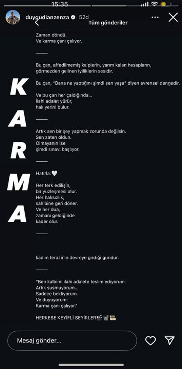 Duygu'dan kısa bir süre sonra ikinci bir paylaşım daha geldi.