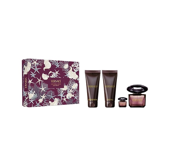 10. Versace Crystal Noir Edp 90 ml Set (Edp + Body Lotion + Shower Gel + Mini Parfüm)