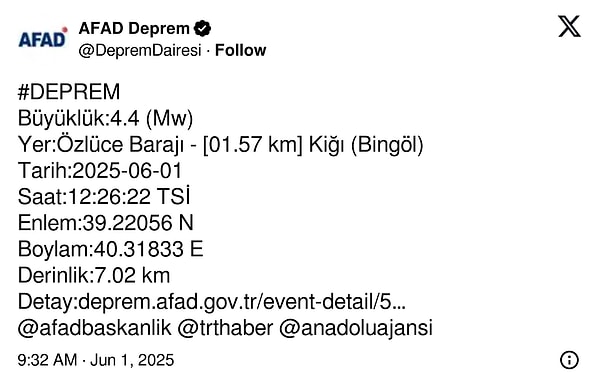 AFAD’ın paylaşımı👇