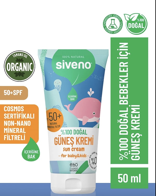 12. Trendyol’un marka indirimlerinde Siveno %100 Doğal Bebek Güneş Kremi, bebeklerin hassas cildi için SPF 50+ koruma sunuyor!