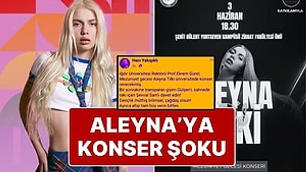 Iğdır Üniversitesi, 3 Haziran'da düzenlemeyi planladığı "2024-2025 Akademik Yılı Mezuniyet Programı" kapsamında yapılacak Aleyna Tilki konserini iptal etti. Görseli