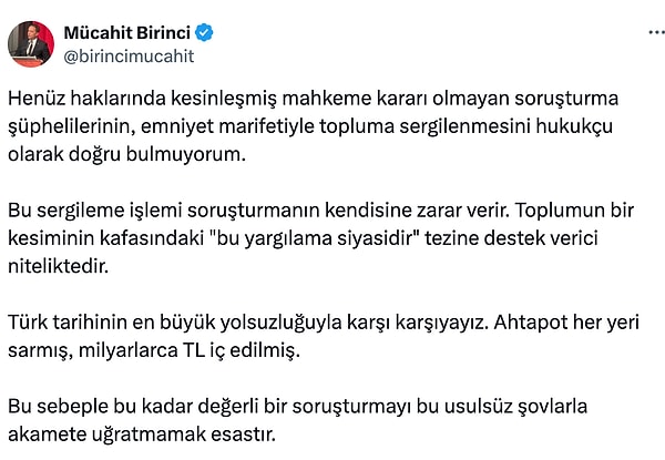 AKP’li bir başka isim avukat Mücahit Birinci de görüntülere şu sözlerle tepki gösterdi: