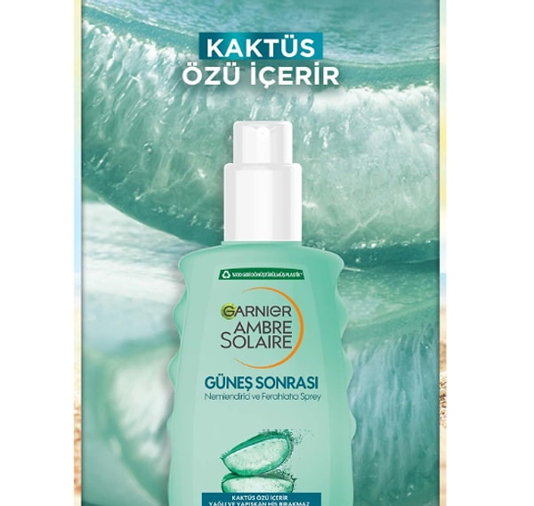 Nem deposu olarak görev yapan kaktüs özü ile zenginleştirilmiş olan bir güneş sonrası ferahlatıcı sprey.
