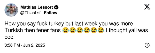 Panathiankos'un yıldızı Lessort X hesabından  "Türkiye'ye nasıl küfür ediyorsunuz? Geçen hafta Fenerbahçe taraftarlarından daha Türk'tünüz. Aranız iyi sanıyordum" dedi. Görseli