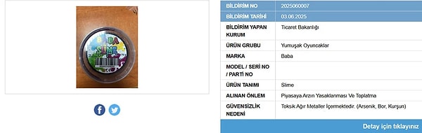 Çocuk ürünlerinden biri daha Güvensiz Ürün Bilgi Sistemi’ne eklendi, ürün hakkında toplatılma kararı verildi. Görseli