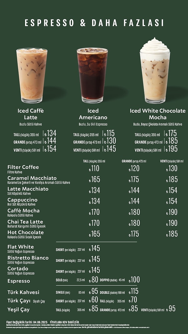 Starbucks'a zam geldi. Yeni fiyat listesi sosyal medyada gündem oldu. Görseli