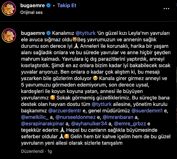 Buga'nın duygu yüklü paylaşımını da ekleyelim.