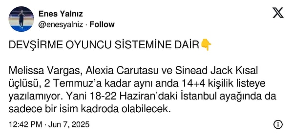 "İstanbul ayağında da sadece bir isim kadroda olabilecek" Görseli