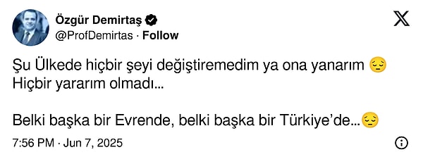 Özgür Demirtaş'ın X hesabından yaptığı paylaşım şöyle oldu 👇🏻 Görseli