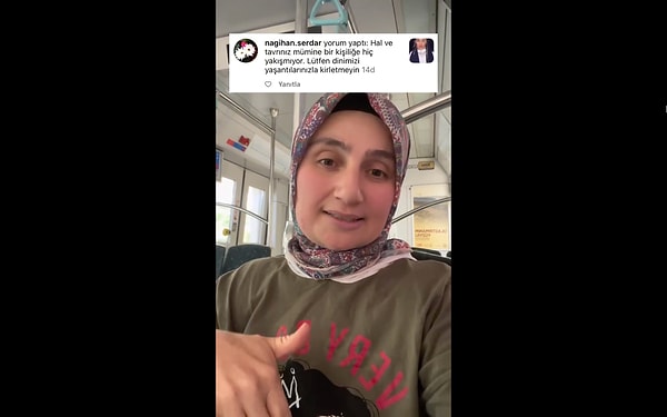 "Bana neden seçilmiş kişi muamelesi yapıyorsunuz" diyen Zeynep Hanım, profilinde kusursuz bir din söze vermediğini söyledi. Görseli