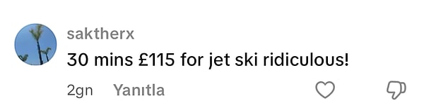 Yarım saatlik jetski turunun bedeli 115 pound