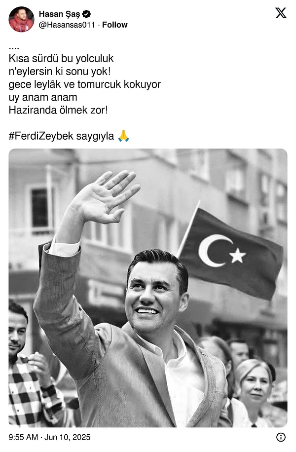 Hasan Şaş'ın sosyal medya paylaşımı: Görseli