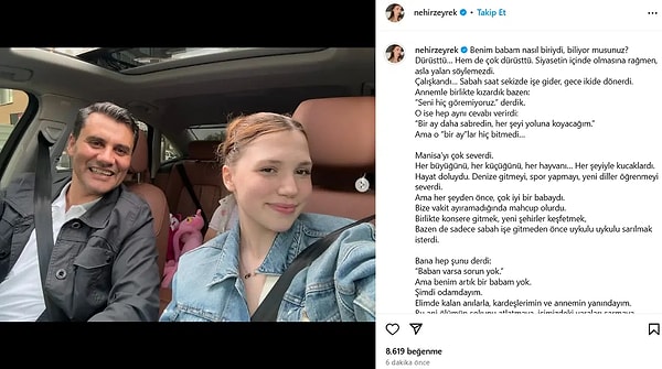 Ferdi Zeyrek’in kızı Deniz Zeyrek, hayatını kaybeden babası için Instagram hesabından duygusal bir paylaşım yaptı. Görseli